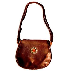 Calleen Cordero Druzzy Brown Leather Bag With Studs And Natural Brown Druzzy